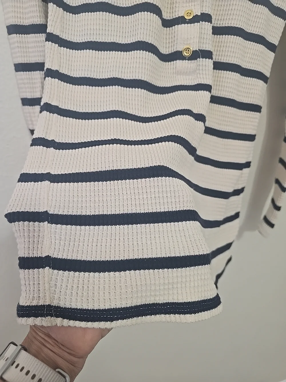 J. Crew White Long-Sleeve Waffle Henley‎ with Black Stripes
